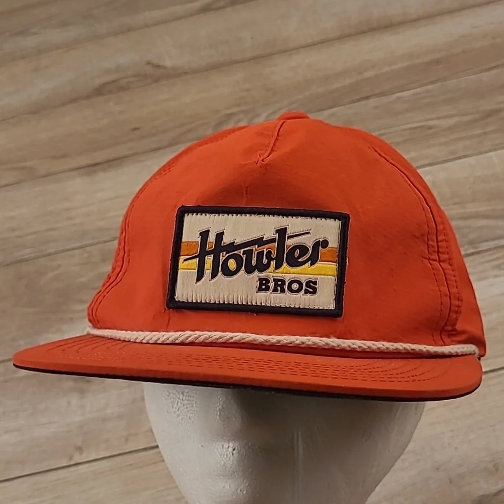 HOWLER BROS Orange Flat Bill Spellout Logo Mens Snapback Casual Preppy Hat Cap